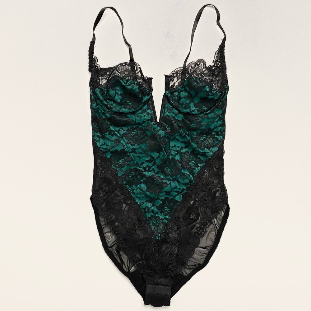 Victoria’s Secret Vintage 80s Teddy Lace Black Green Lingerie Bodysuit Rare HTF